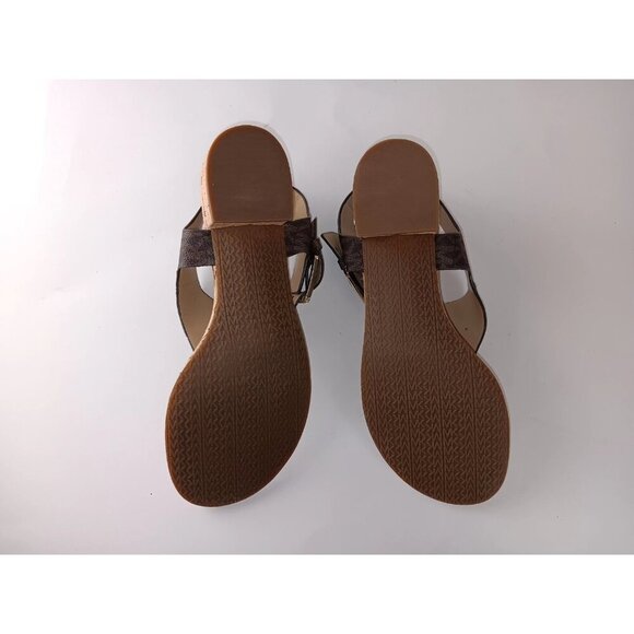 Michael Kors London Brown Logo Print  Thong Block Heel Slingback Sandals Sz 9M - Picture 6 of 8